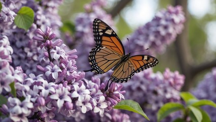 Naklejka premium American lady butterfly on a lilac bush