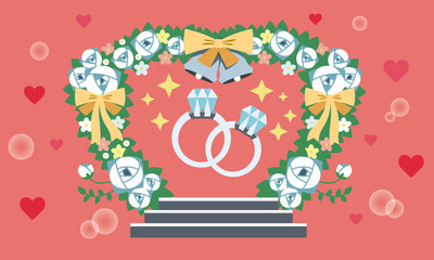 Illustration material of wedding wreath, rings and hearts