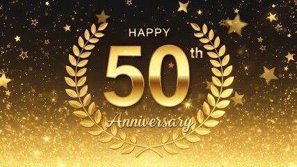 Happy 50th Wedding Anniversary Glitter Animation with Gold Confetti and Laurel Wreath