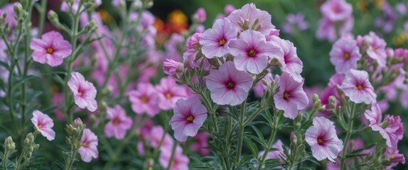 Obraz premium Phlox flower blossoming in the garden, vibrant flowers in the flowerbed, floriculture theme.