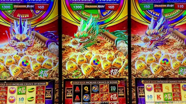 Colorful Flashing Lights on Digital Casino Slot Machines in Action