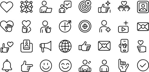 Naklejka premium Black Line Icons Set Social Media Marketing Network Communication