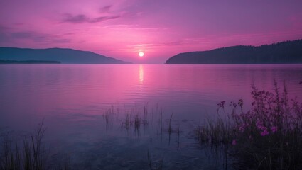 Fototapeta premium A stunning pink sunrise above the Lake.