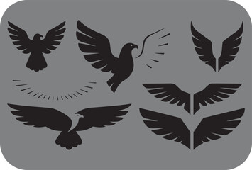 Obraz premium Collection of black bird and wing silhouettes for logo design