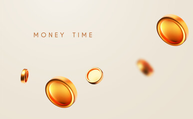 Flying money. Golden coins. Win and success design.