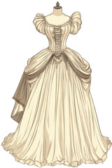 A beautiful illustration of a classic European dress. Elegant old-fashioned European fashion
