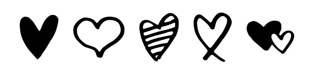 Fototapeta premium 手描きのハートアイコン。落書き風のハート。バレンタインデーや愛のシンボル。ベクター素材。