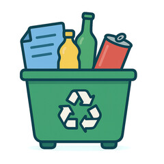 Color Coded Recycling Bin with Waste Materials and Simple Design