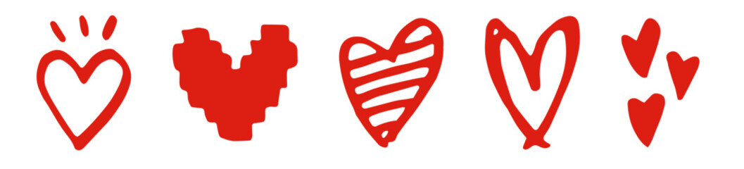 手描きのハートアイコン。落書き風のハート。バレンタインデーや愛のシンボル。ベクター素材。