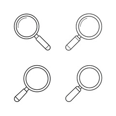Four magnifying glass outlines on a white background representing research and investigation