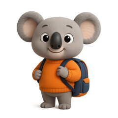 Adorable Cartoon Koala Student with Backpack and Friendly Smile