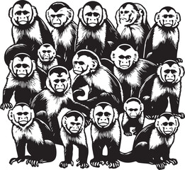 Capuchin Monkey Simple Black and White Vector Illustration