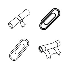 Simple black and white vector illustration of school and office supply icons