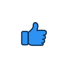Thumbs up like icon in blue flat design, vector symbol for approval, feedback, agreement, support, positive rating, or social media interaction