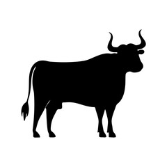 A stark black silhouette of a bull standing against a plain white background image