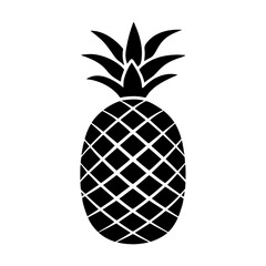 An illustration of a pineapple with crosshatch pattern in black and white colors