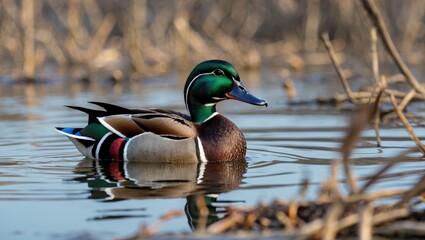 The Domestic Duck Or Domestic Mallard Is A Subspecies Of Mallard That Has Been Domesticated And Raised For Meat, Eggs, And Down Feathers.. With Empty Copy Space For Text