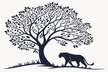 Tree with tiger animal vector silhouette