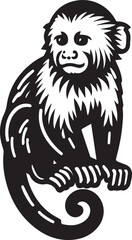 Capuchin Monkey Simple Black and White Vector Illustration