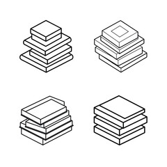 Isometric book stacks illustration in black and white demonstrating organization and education concepts