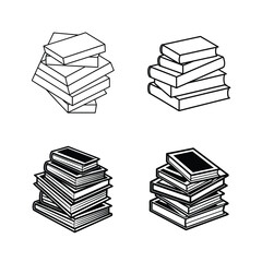 Four different illustrations of stacked books outline in black and white perfect for education