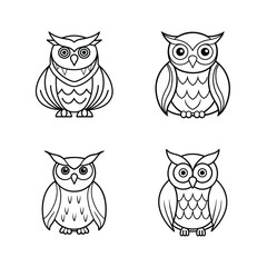 Set of four simple outline owl illustrations suitable for designs and decorative purposes