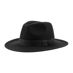 Classic black fedora hat isolated on transparent background