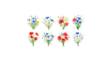 Colorful spring flowers illustration with butterflies
