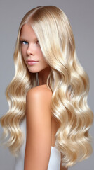 close up of young beautiful woman standing with shiny brown hair