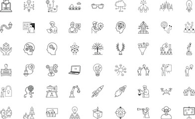 Innovation and Technology Icons Set Showcasing Futuristic Concepts and Creative Ideas for Business Development with a Focus on Modern Technological Advancements