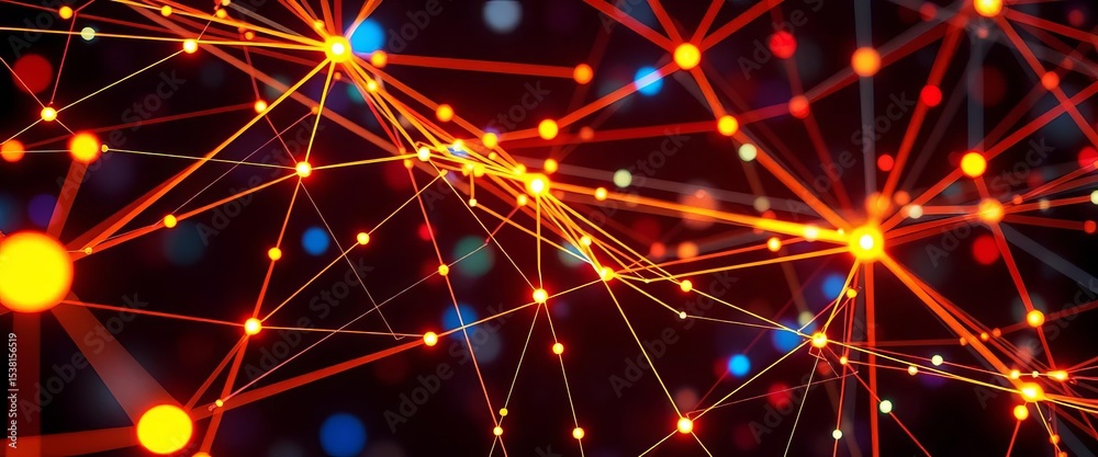 Wall mural abstract network of glowing lines and nodes forming a complex web, wireframe, universe