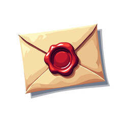 Cartoon Illustration of a Sealed Envelope with a Red Wax Seal for Secure Delivery