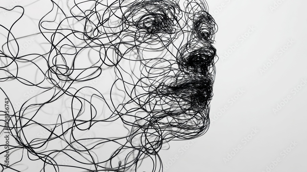 Poster tangled thoughts transforming into peaceful lines illustrate the journey from chaos to clarity