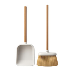 Modern cleaning tools set including broom and dustpan for effective home maintenance and organization Transparent background or png