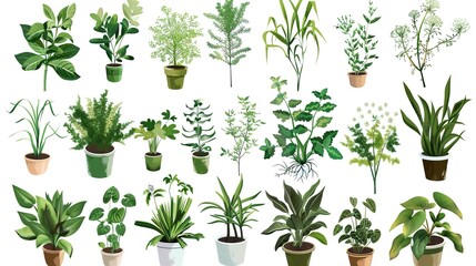 White Background Herbaceous and Floral Plants – a fresh and natural visual. The white background highlights the delicate details of herbaceous and floral plants, creating a clean and elegant botanical