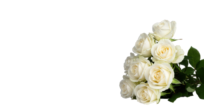 Bouquet of white roses isolated on transparent background