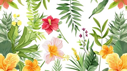 Fototapeta premium White Background Herbaceous and Floral Plants – a fresh and natural visual. The white background highlights the delicate details of herbaceous and floral plants, creating a clean and elegant botanical