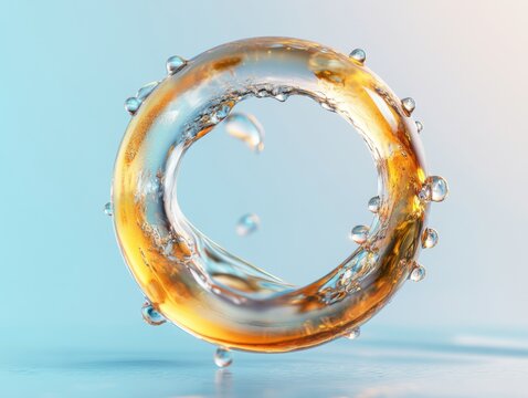 Translucent ring with bubbles floating in a serene environment under soft lighting