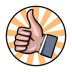 A vector illustration of a thumbs-up gesture in a clean, modern clip art style