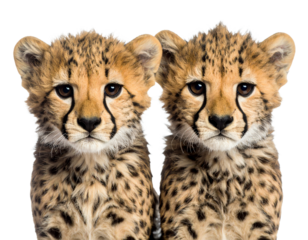 Two adorable baby cheetahs posing together.