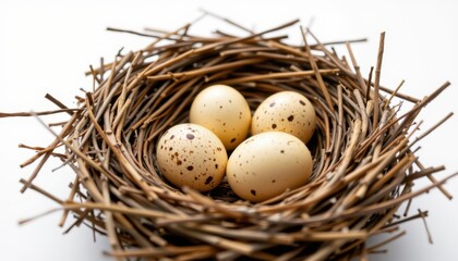 Obraz premium Nest with four speckled eggs nature scene close-up photography natural environment tranquil viewpoint wildlife concept