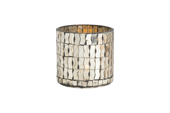Silver mosaic glass candle holder isolated on transparent background