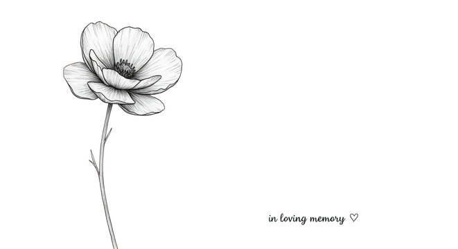 Anemone flower drawing in black and white isolated on transparent background