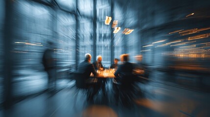 Blurred business people meeting in modern office building conference room, Generative AI. High quality