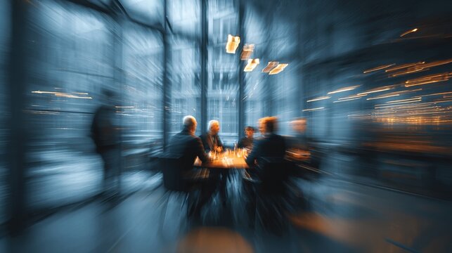 Blurred business people meeting in modern office building conference room, Generative AI. High quality