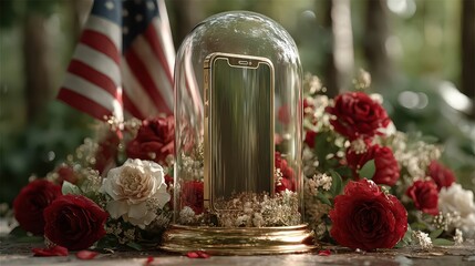 Elegant Smartphone Mockup with Roses and American Flag
