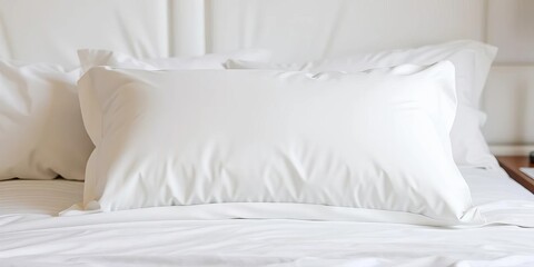 Soft white hotel pillow on crisp white bedding, pillow, rest