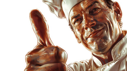 Professional chef showing approval with thumbs up in a well-lit kitchen setting, conveying success, positivity, and culinary excellence