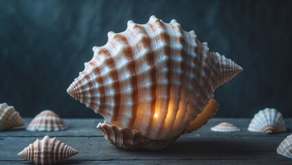 Obraz premium A lamp made from a large seashell with empty space for text.