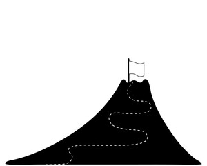 mountain with flag and path vector. achievement and success concept.